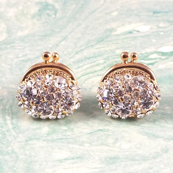 Tiny Crystal Earrings Crystal Handbag Shaped Earrings - Picture 4 of 9